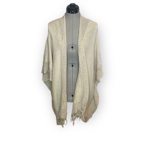 Max Studio tan ivory poncho shawl cardigan one size fits all - Picture 1 of 4